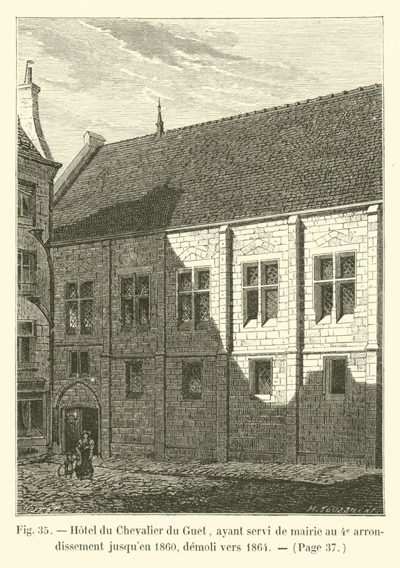 Hotel du Chevalier du Guet, který do roku 1860 sloužil jako radnice ve 4. obvodu, zbořen kolem roku 1864 od French School