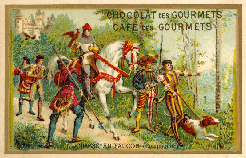 Lov se sokoly, Compiegne, Francie (chromolitho) od French School