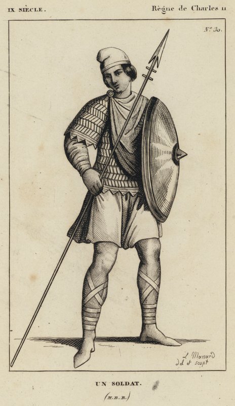 IX století, vláda Karla II., voják (rytina) od French School