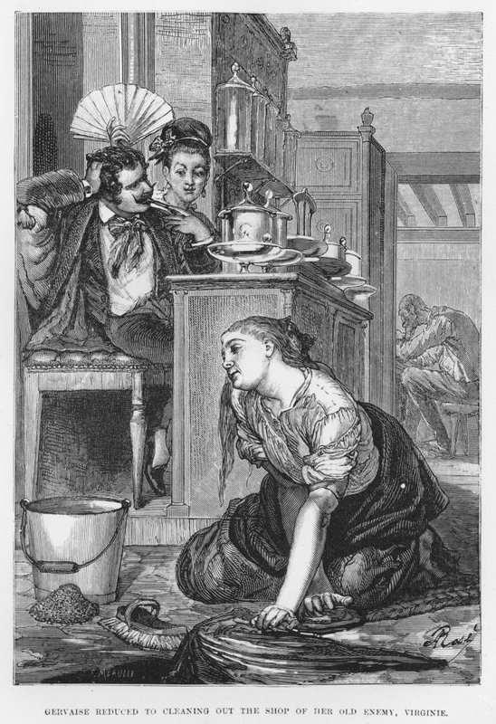 Ilustrace pro The Assommoir, A Realistic Novel, Emile Zola (rytina) od French School