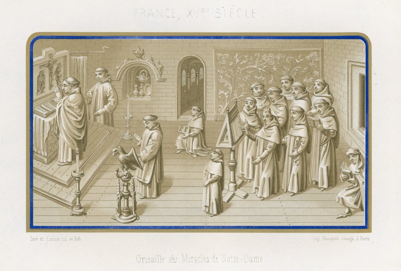 Obrázek v grisaille ze Zázraků Panny Marie od French School