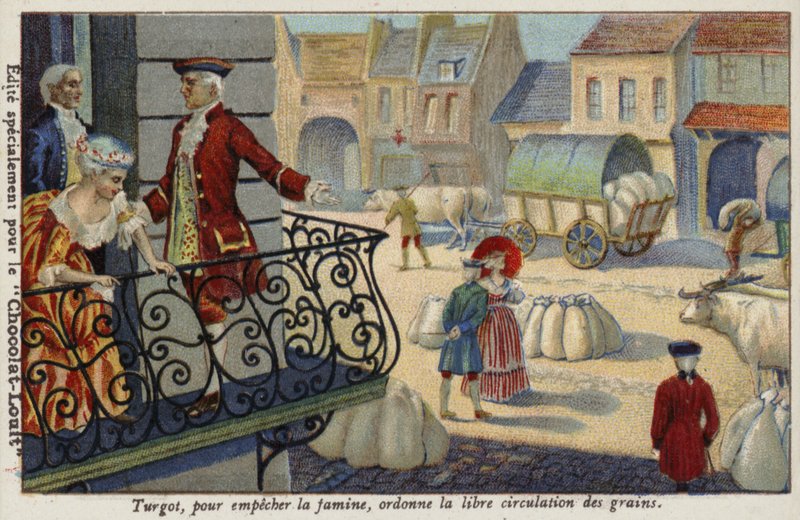 Aby se zabránilo hladovění, Anne-Robert-Jacques Turgot nařizuje bezplatnou distribuci obilí, Francie, c1770 od French School