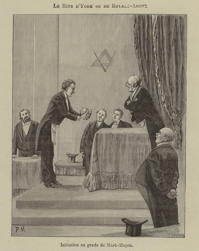 Zasvěcení Mark Master Mason v York Rite (rytina) od French School