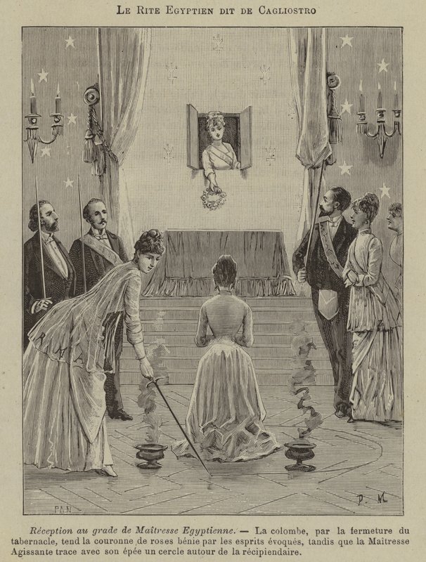Zasvěcení egyptské milenky v egyptském ritu (rytina) od French School