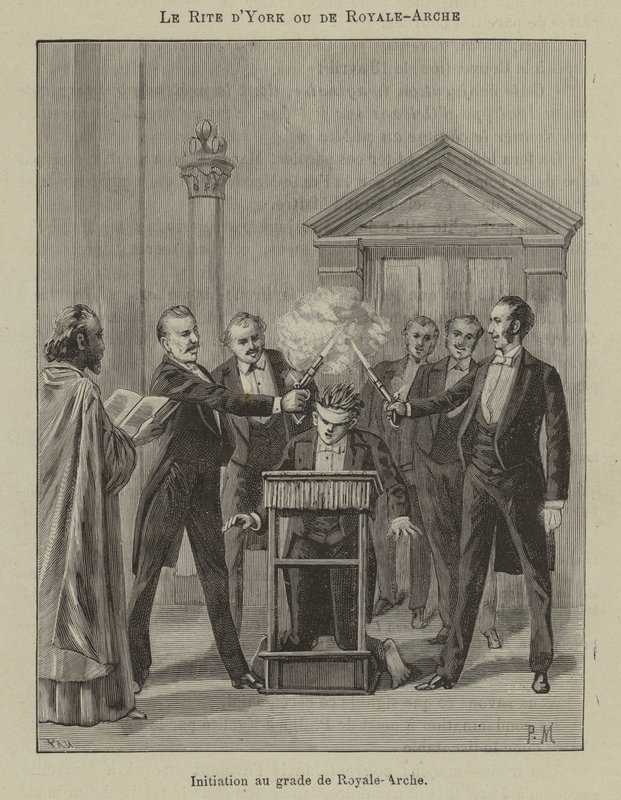 Zasvěcení zedníka královského oblouku v yorském ritu (rytina) od French School