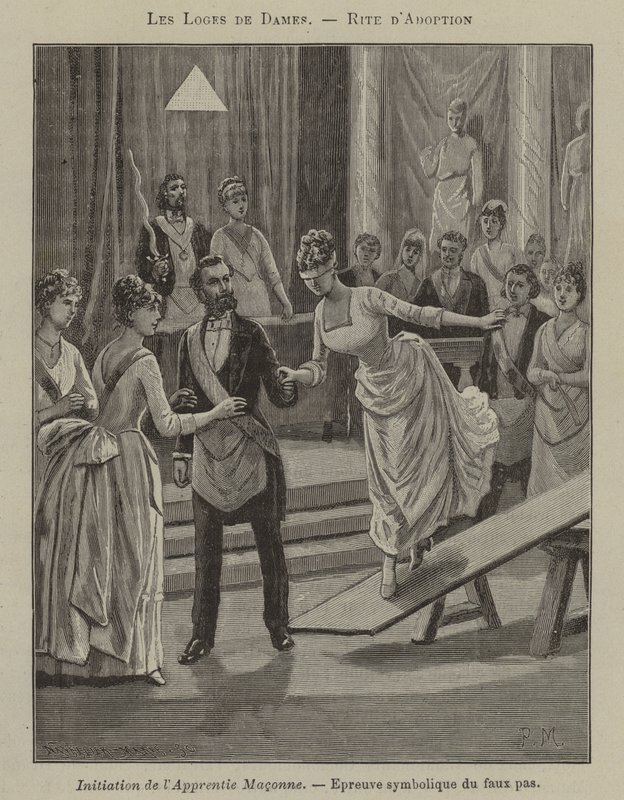 Zasvěcení zednického učně v ženském domku (rytina) od French School