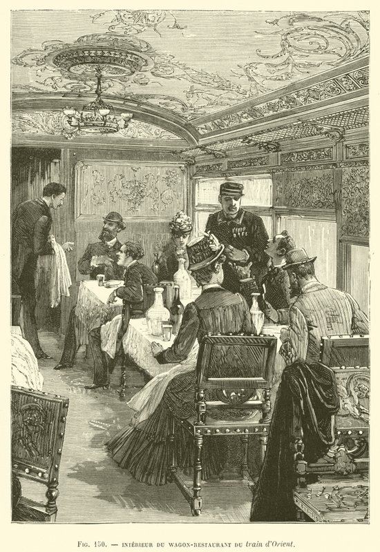 Interiér vlaku Wagon-Restaurant of the Orient (rytina) od French School