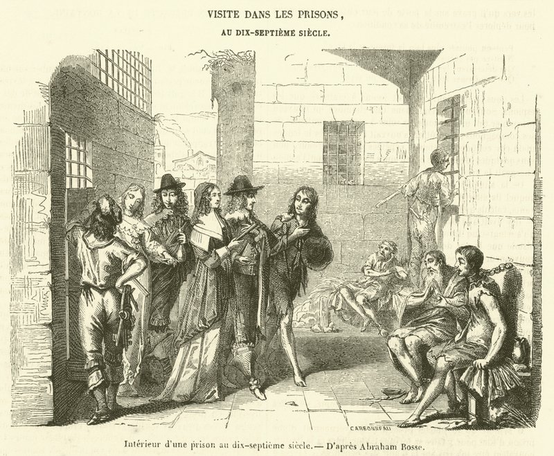Interiér vězení v 17. století (rytina) od French School