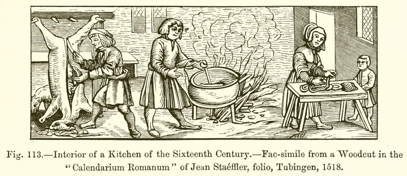 Interiér kuchyně šestnáctého století od French School
