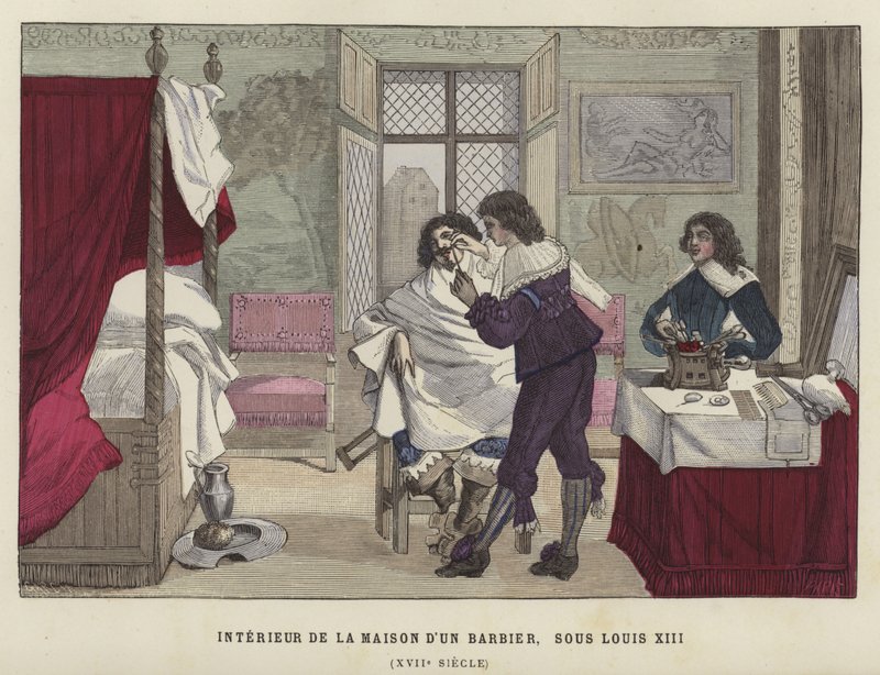 Interiér holičského domu, vláda Ludvíka XIII Francie, 17. století od French School