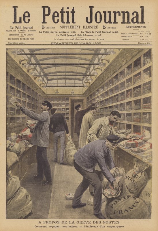 Interiér poštovního vozu ve francouzském vlaku (barva litho) od French School