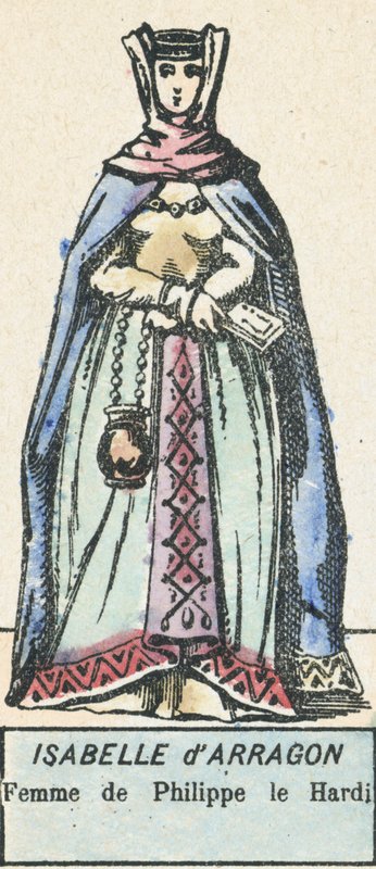 Isabella Arragonská, manželka Filipa Smělého (barevná rytina) od French School