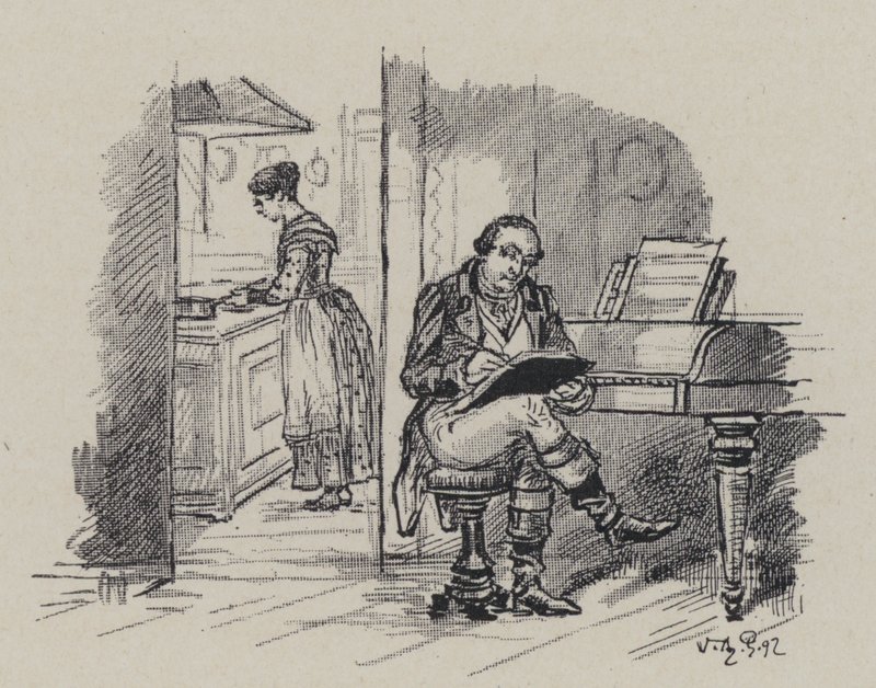 Italský skladatel Gioachino Rossini skládající doma (rytina) od French School