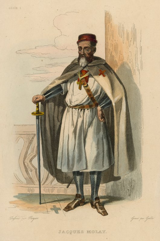 Jacques Molay (barevná rytina) od French School