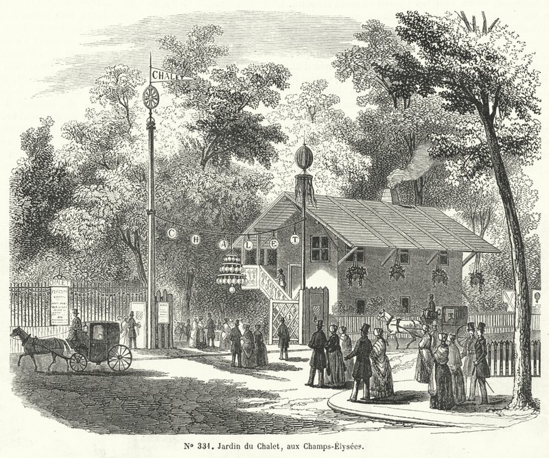 Garden of the Chalet, Champs Elysees, Paříž (rytina) od French School