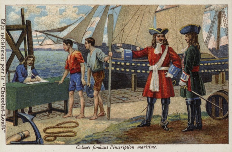 Jean-Baptiste Colbert zakládající francouzský námořní registr, 17. století od French School