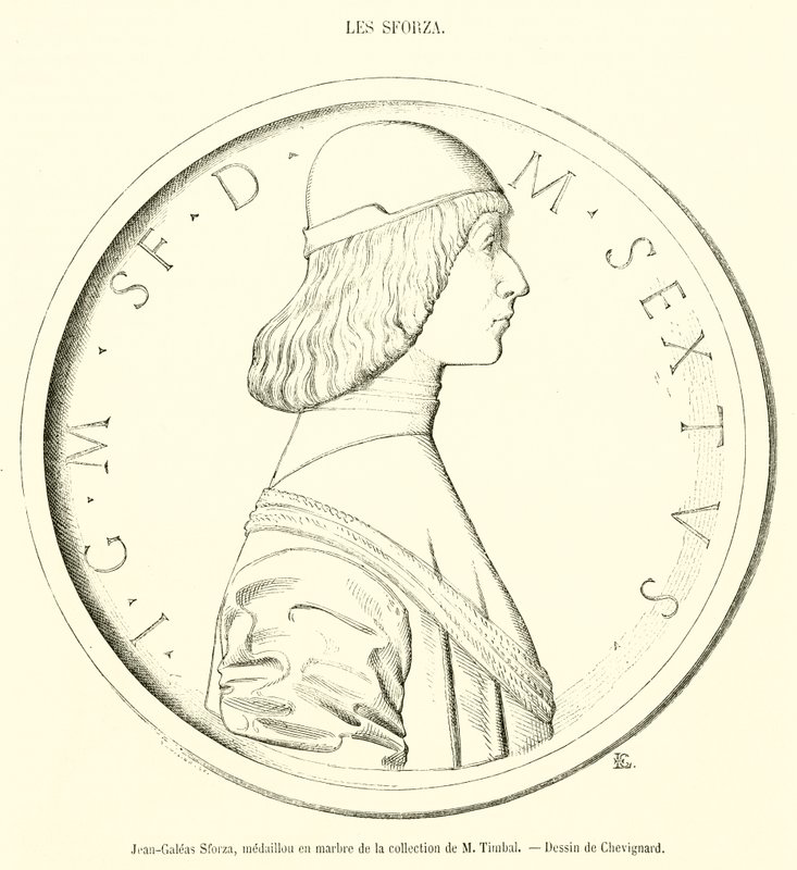 Jean-Galeas Sforza, mramorový medailon ze sbírky M Timbala (rytina) od French School