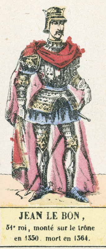 Jean le Bon, 51. král, nastoupil na trůn v roce 1350, zemřel v roce 1364 (barevná rytina) od French School