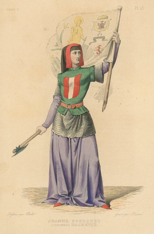 Jeanne Fourquet, přezdívaná Hachette (barevná rytina) od French School