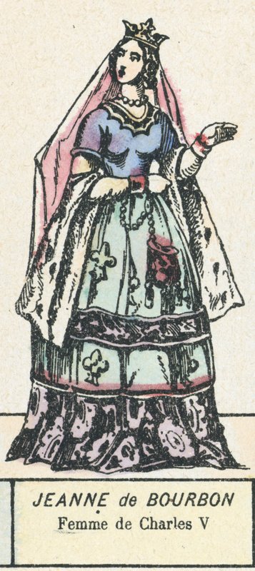 Jeanne de Bourbon, manželka Karla V. (barevná rytina) od French School