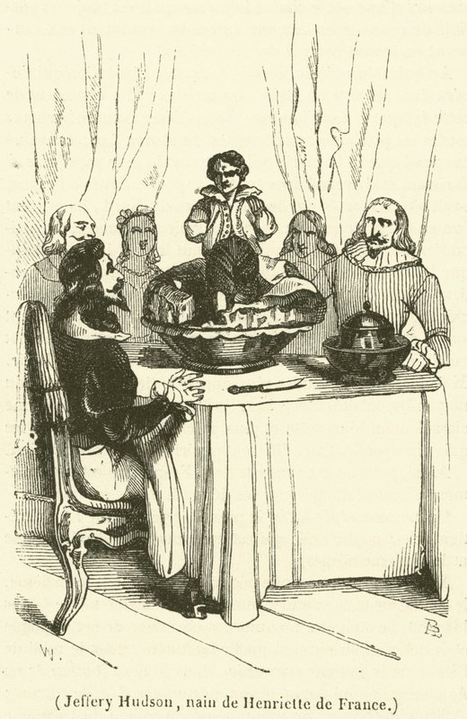 Jeffery Hudson, trpaslík z Henrietty z Francie (rytina) od French School