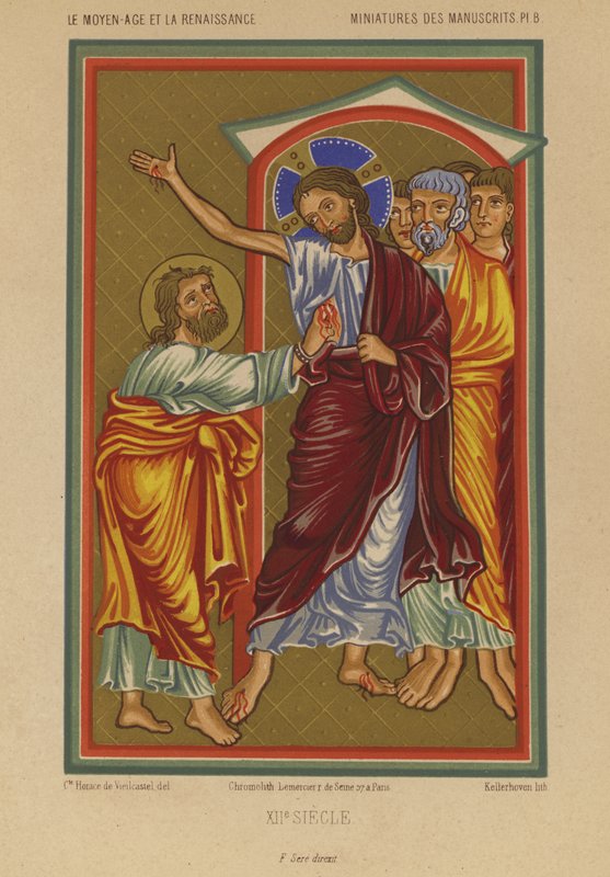 Ježíš Kristus nesoucí rány z ukřižování (chromolitho) od French School