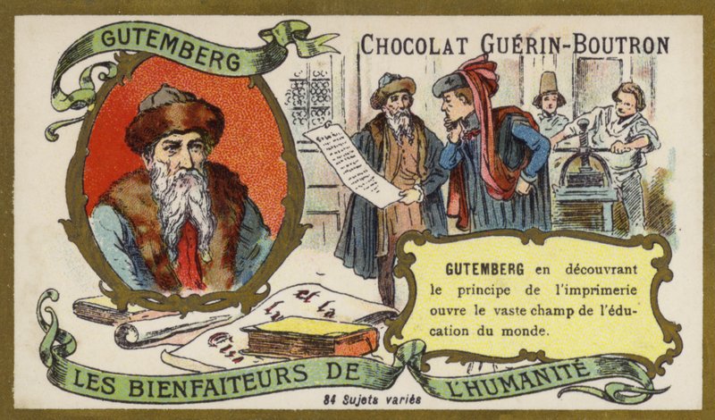Johannes Gutenberg , Němec, rytec, vynálezce a tiskař (chromolitho) od French School