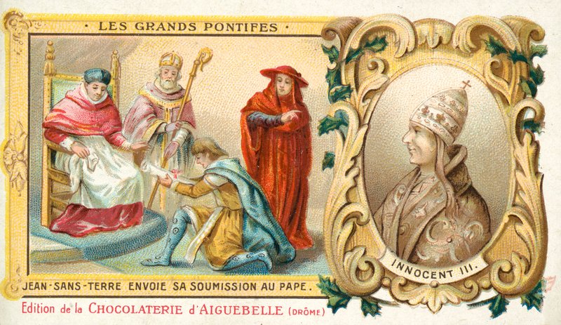 Jan, anglický král, posílá své podání papeži Inocenci III., 1213 od French School