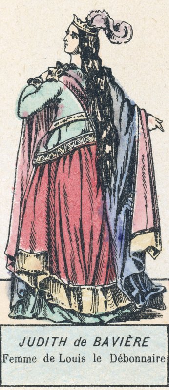 Judith z Baviere, manželka Louise le Debonnaire (barevná rytina) od French School