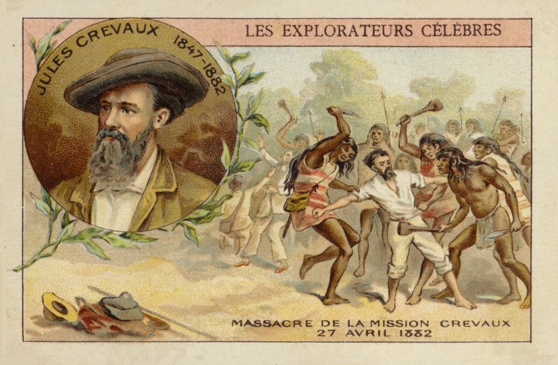 Jules Crevaux (1847-1882) na břehu řeky Rio Pilcomayo v Argentině dne 27. dubna 1882 od French School