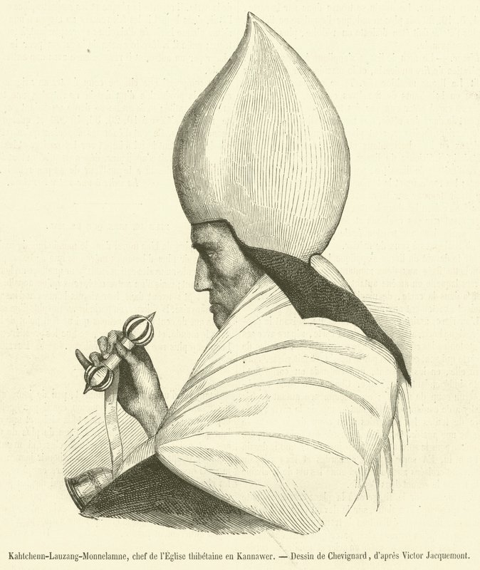 Kahtchenn-Lauzang-Monnelamne, hlava tibetské církve v Kannawer (rytina) od French School