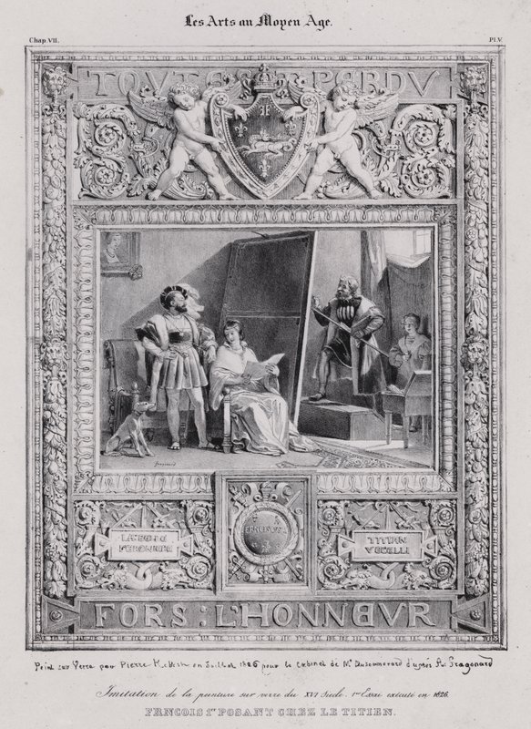Francouzský král František I. pózuje pro svůj portrét od italského malíře Tiziana od French School