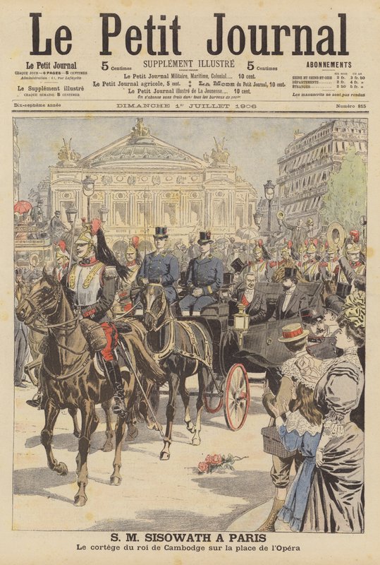 Kambodžský král Sisowath na návštěvě Paříže (barevná litografie) od French School