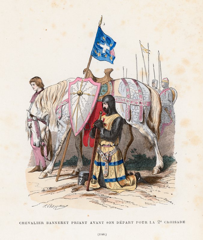 Rytíř se modlí před odjezdem na druhou křížovou výpravu, 1146 od French School