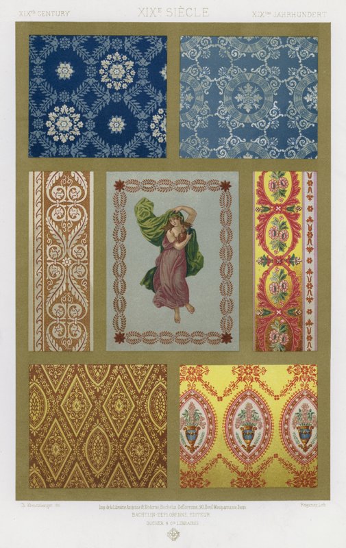 Ornament of Fabrics: XIXth Century, XIXth Century, XIXtes Jahrhundert (barevné lito) od French School