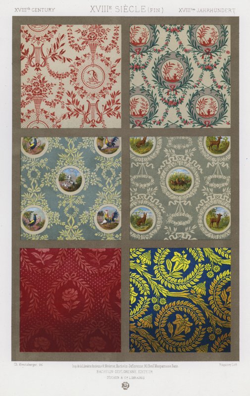Ornament Of Fabrics: XVIII. století, XVIIIe Siecle (konec), XVIIItes Jahrhundert (barevné lito) od French School
