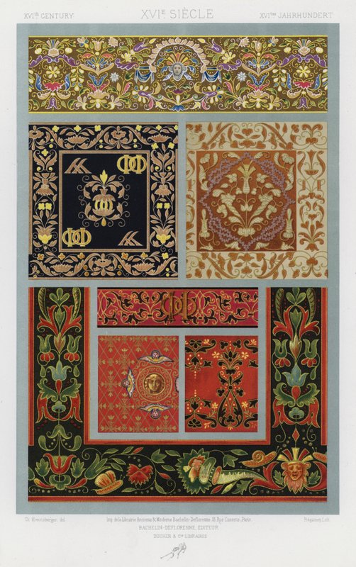 Ornament of Fabrics: XVIth Century, XVIe Siecle, XVItes Jahrhundert (barevné lito) od French School