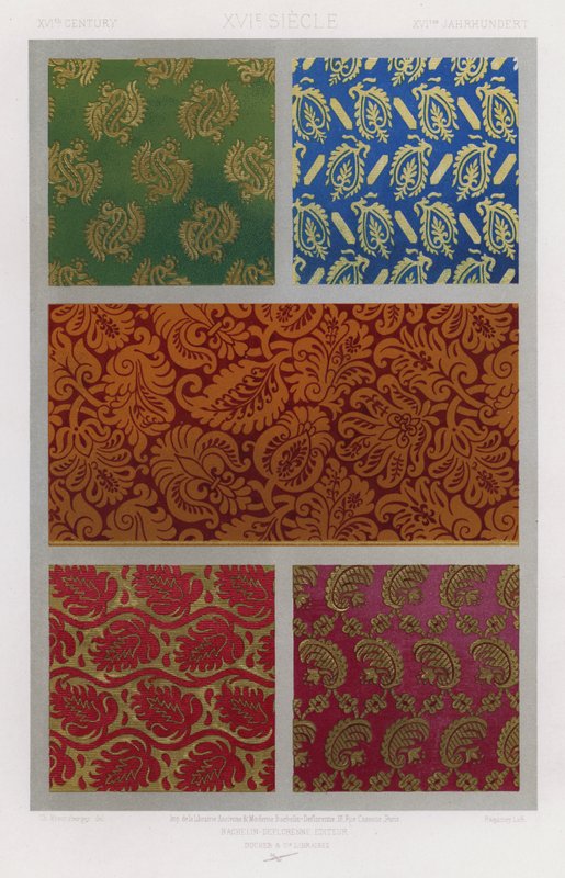 Ornament of Fabrics: XVIth Century, XVIe Siecle, XVItes Jahrhundert (barevné lito) od French School