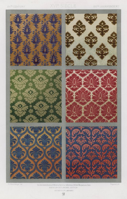 Ornament of Fabrics: XVIth Century, XVIe Siecle, XVItes Jahrhundert (barevné lito) od French School