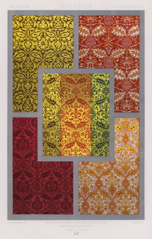 Ornament of Fabrics: XVIth Century, XVIe Siecle, XVItes Jahrhundert (barevné lito) od French School