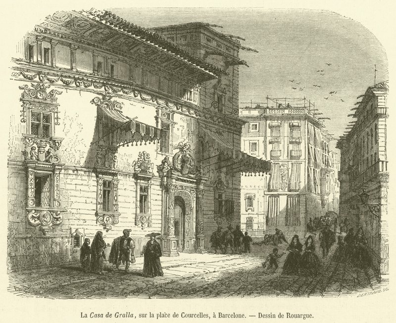 Casa de Gralla, na Place de Courcelles, v Barceloně (rytina) od French School