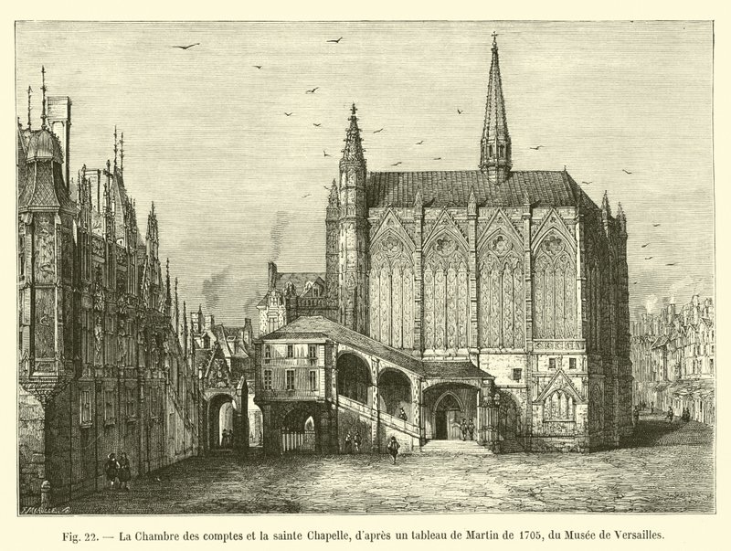 Účtovací komora a Saint Chapelle, podle obrazu Martina z roku 1705, z Musee de Versailles od French School