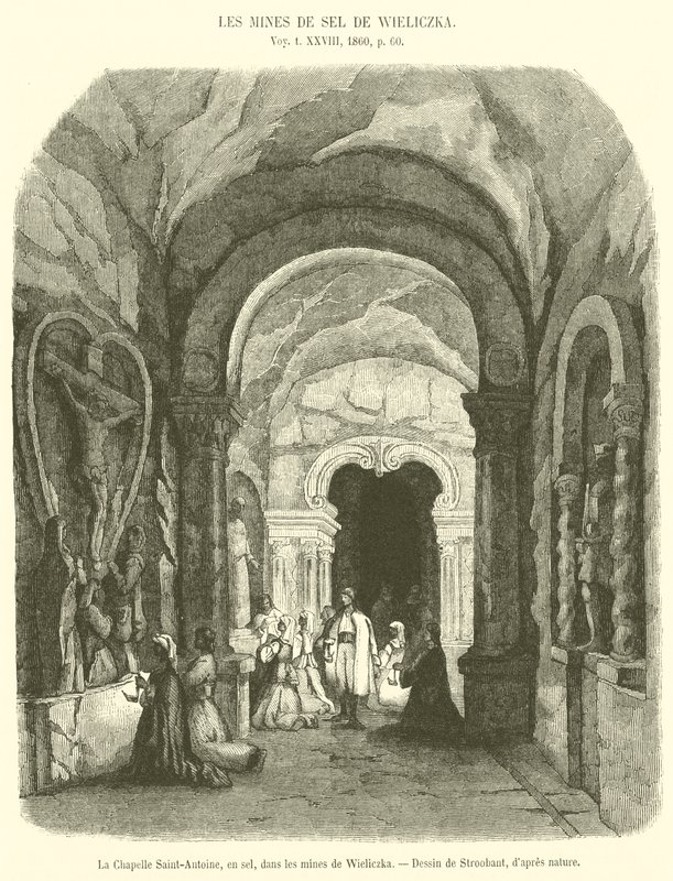 Kaple Saint-Antoine, v soli, v dolech Wieliczka (rytina) od French School