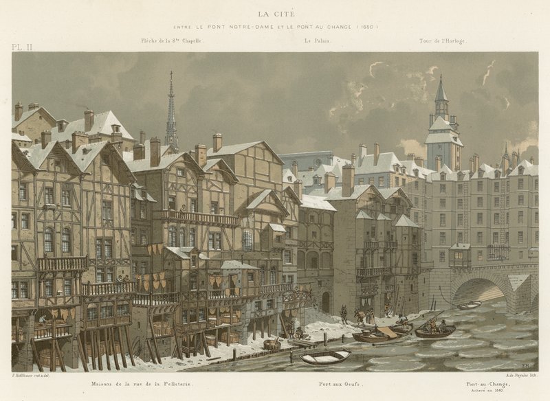La Cite, mezi Pont Notre-Dame a Pont au Change, 1650 od French School