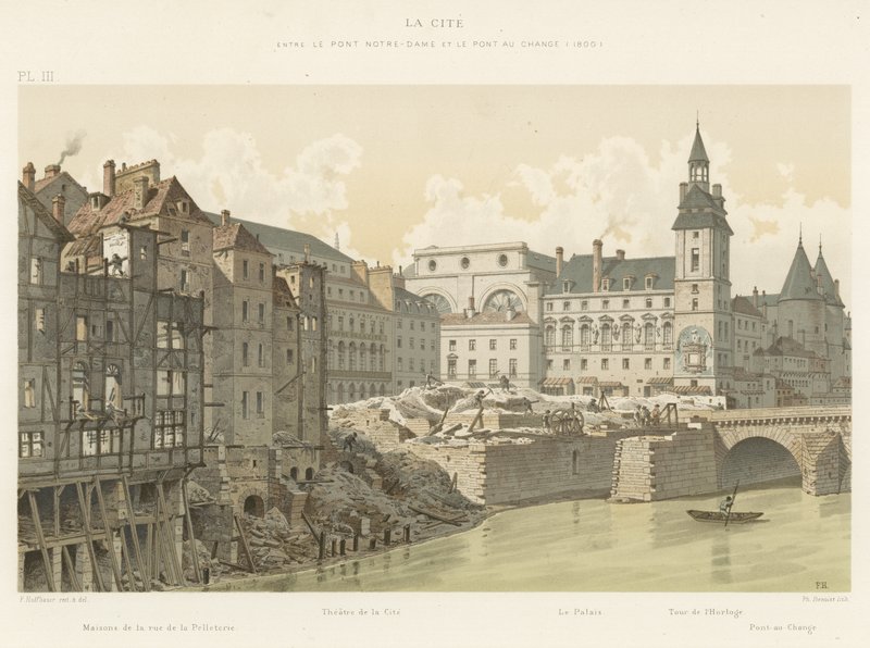 La Cite, mezi Pont Notre-Dame a Pont au Change, 1800 od French School