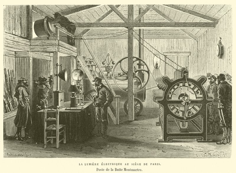 Elektrické světlo v ústředí v Paříži, Poste de la Butte Montmartre (rytina) od French School