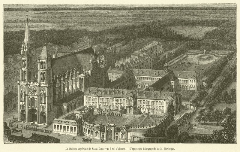 Císařský dům Saint-Denis při pohledu z ptačí perspektivy (rytina) od French School