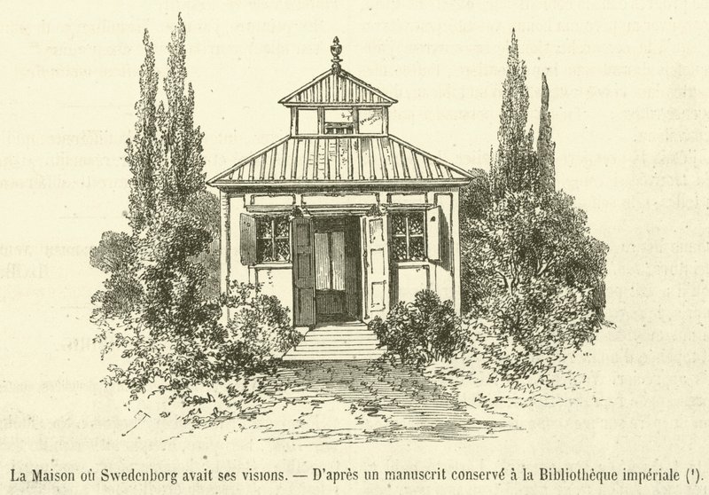 Dům, kde měl Swedenborg své vize (rytina) od French School