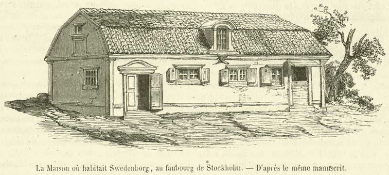 Dům, kde žil Swedenborg, na předměstí Stockholmu (rytina) od French School
