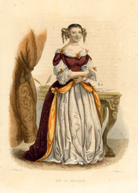 La Marquise de Sevigne (barevná rytina) od French School